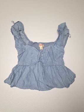 Five Star Light Blue Ruffled Peplum Top